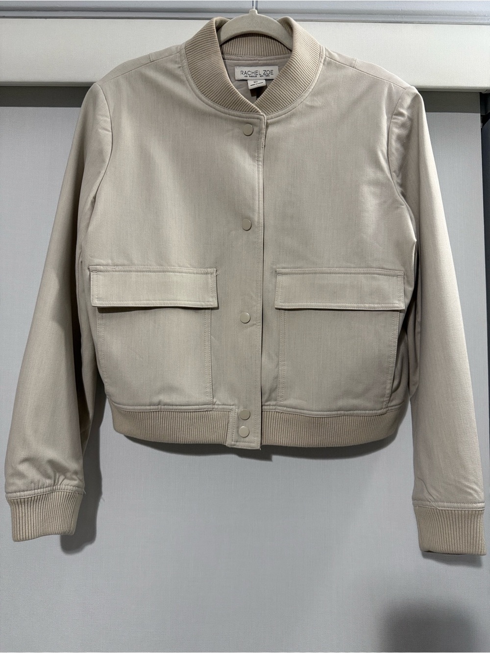 Rachel Zoe Light Beige Bomber Jacket with Flap Pockets